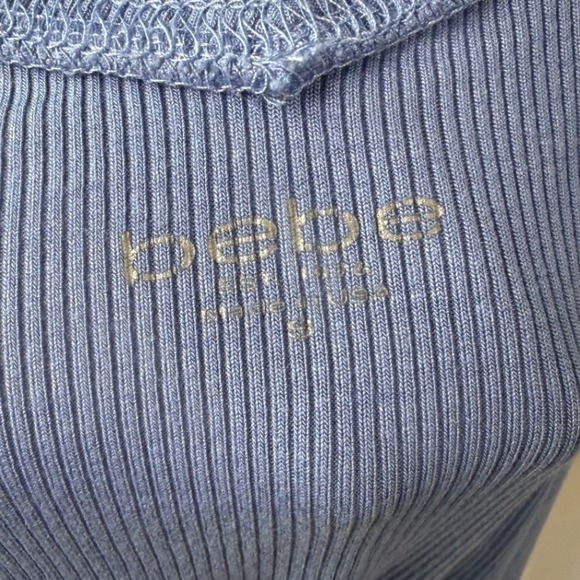 Vintage Y2k Bebe Rhinestone Logo Off The Shoulder Ribbed Top Blue - Picture 5 of 5